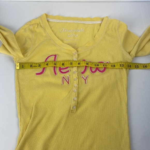 3/$15 Aerie yellow casual basic ribbed v neck long sleeve size medium - Picture 6 of 10